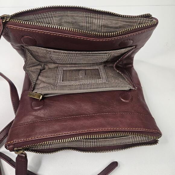 Hobo Merlot Crossbody Bag Strap Faux Leather Womens Handbag Purse Multi Comparts - Picture 6 of 11